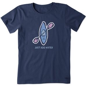 Life Is Good | Just Add Water Kayak Crusher Short Sleeve Cotton Tee Small Blue